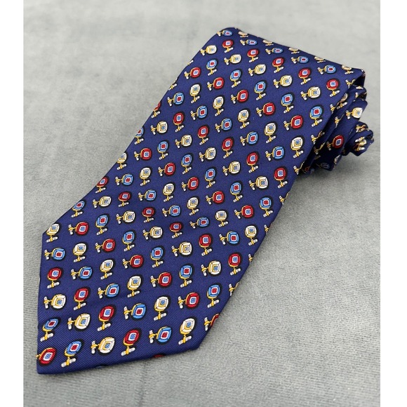 Louis Dell'Olio Other - Louis Dell'Olio Mens Silk Tie Navy Blue Geometric Novelty Print Made in Italy